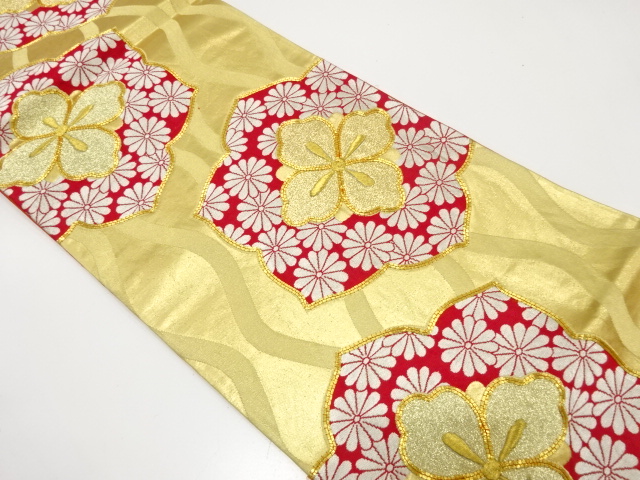 アンティーク　花に立涌模様刺繍袋帯（着用可）